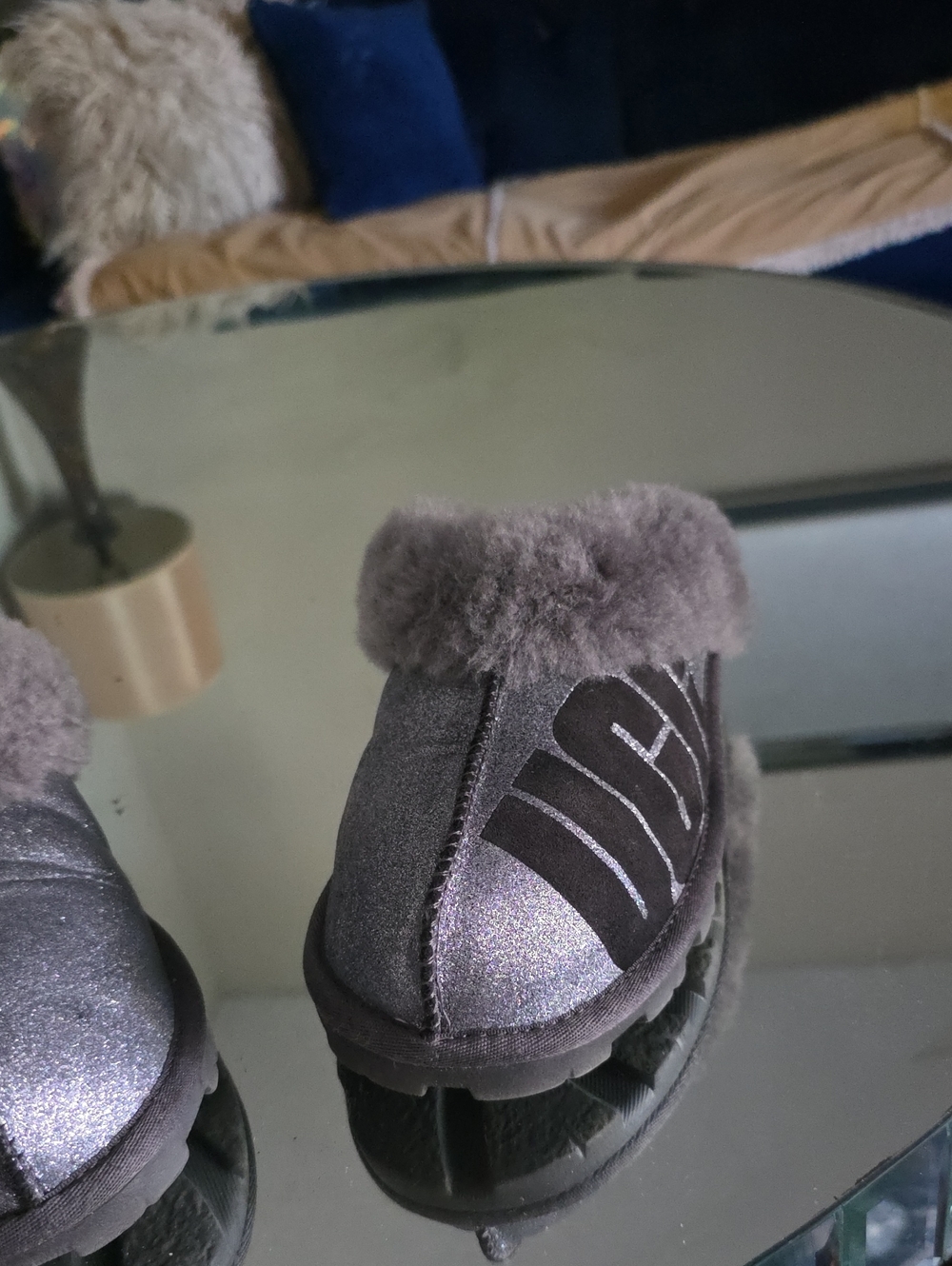 UGG COQUETTE METTALIC SLIPPERS SIDE LOGO SZ9 - Picture 4 of 9